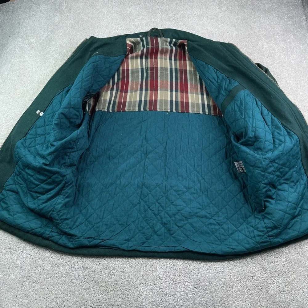 Vintage Wool Jacket Mens Large Green Lobster Clasp Quilted Lined Barn Coat